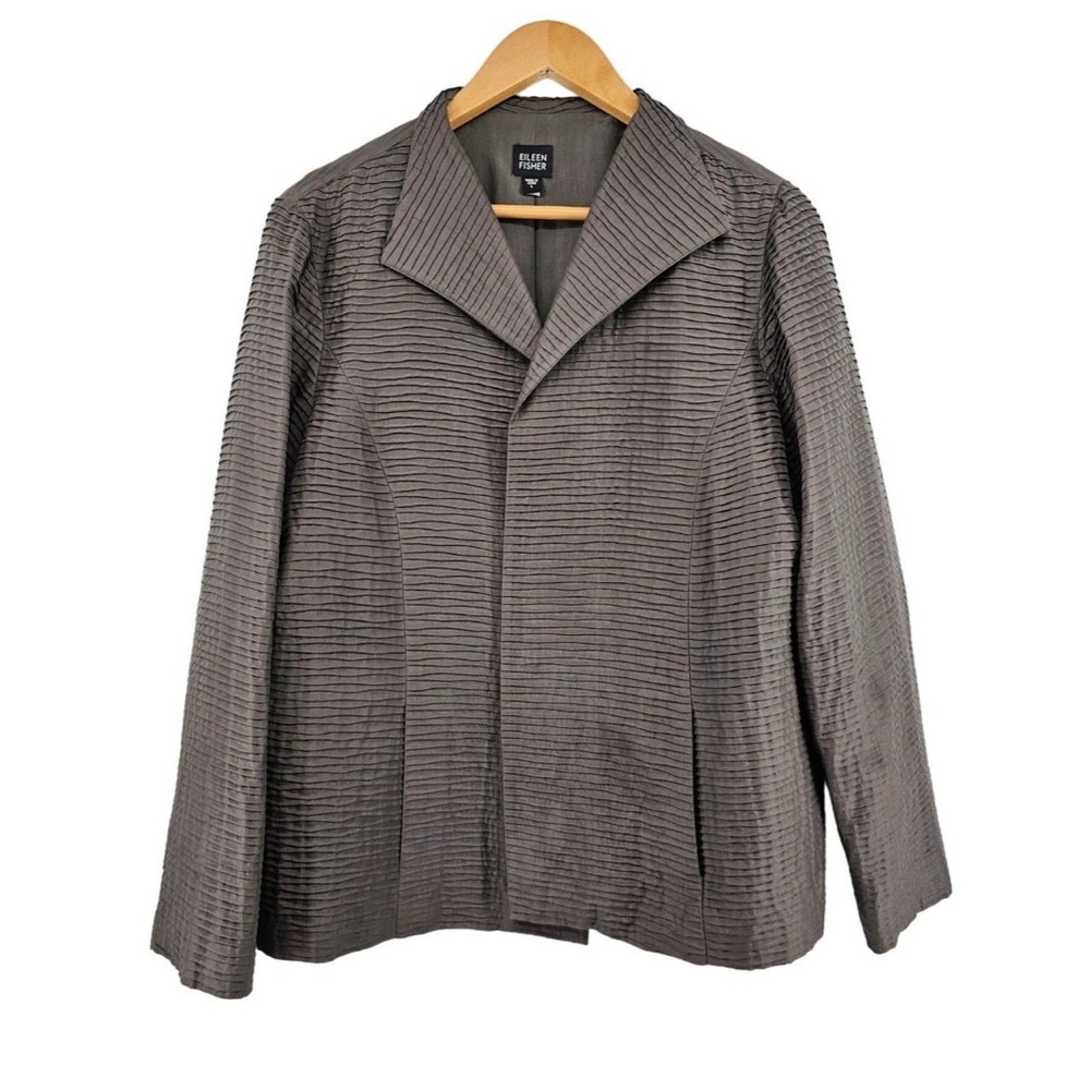 Eileen Fisher Silk Pleat Open Blazer Jacket